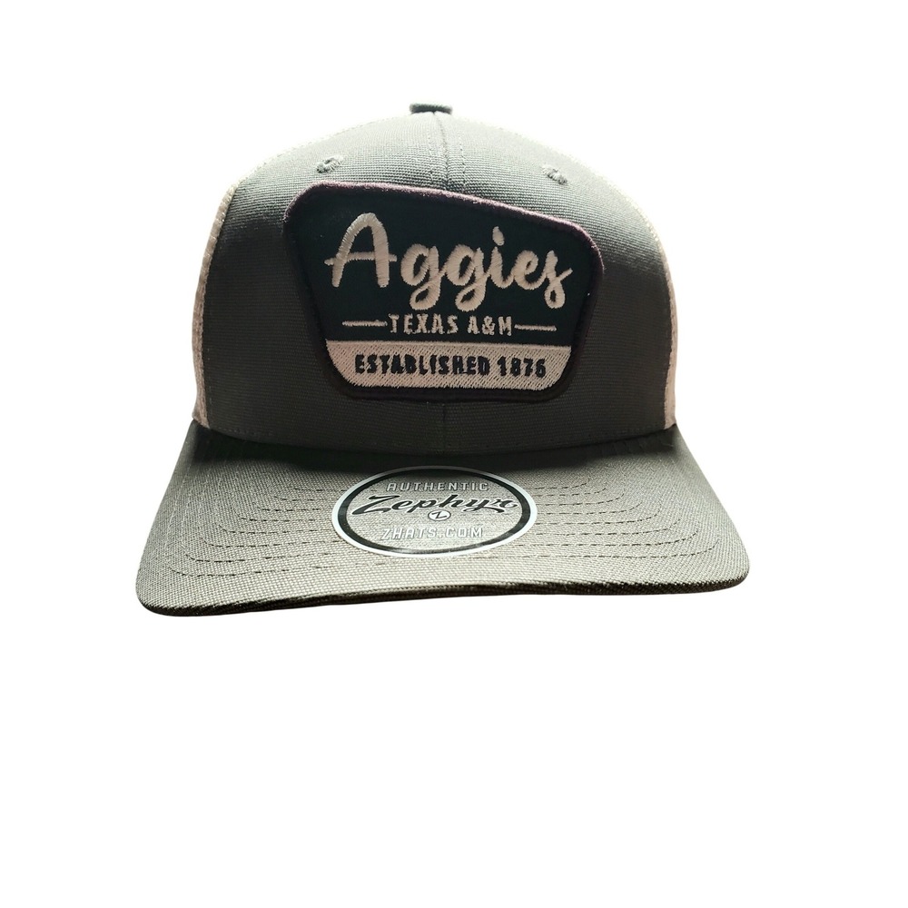 Zephyr Texas A&M Aggies Canvas Trucker Hat Grey White Snapback‎ Cap NEW